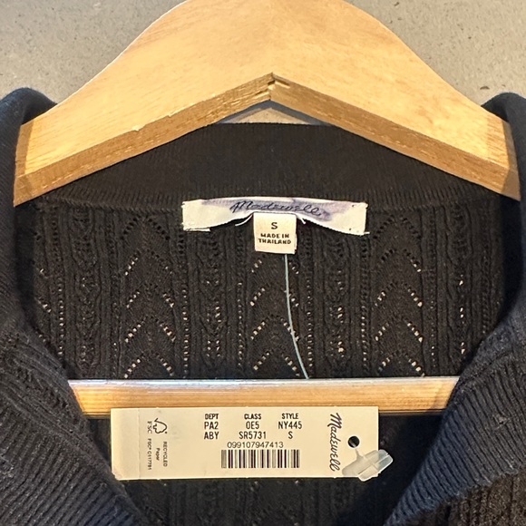 Madewell Black Ruffle Trim Pointelle Cardigan - Picture 6 of 8